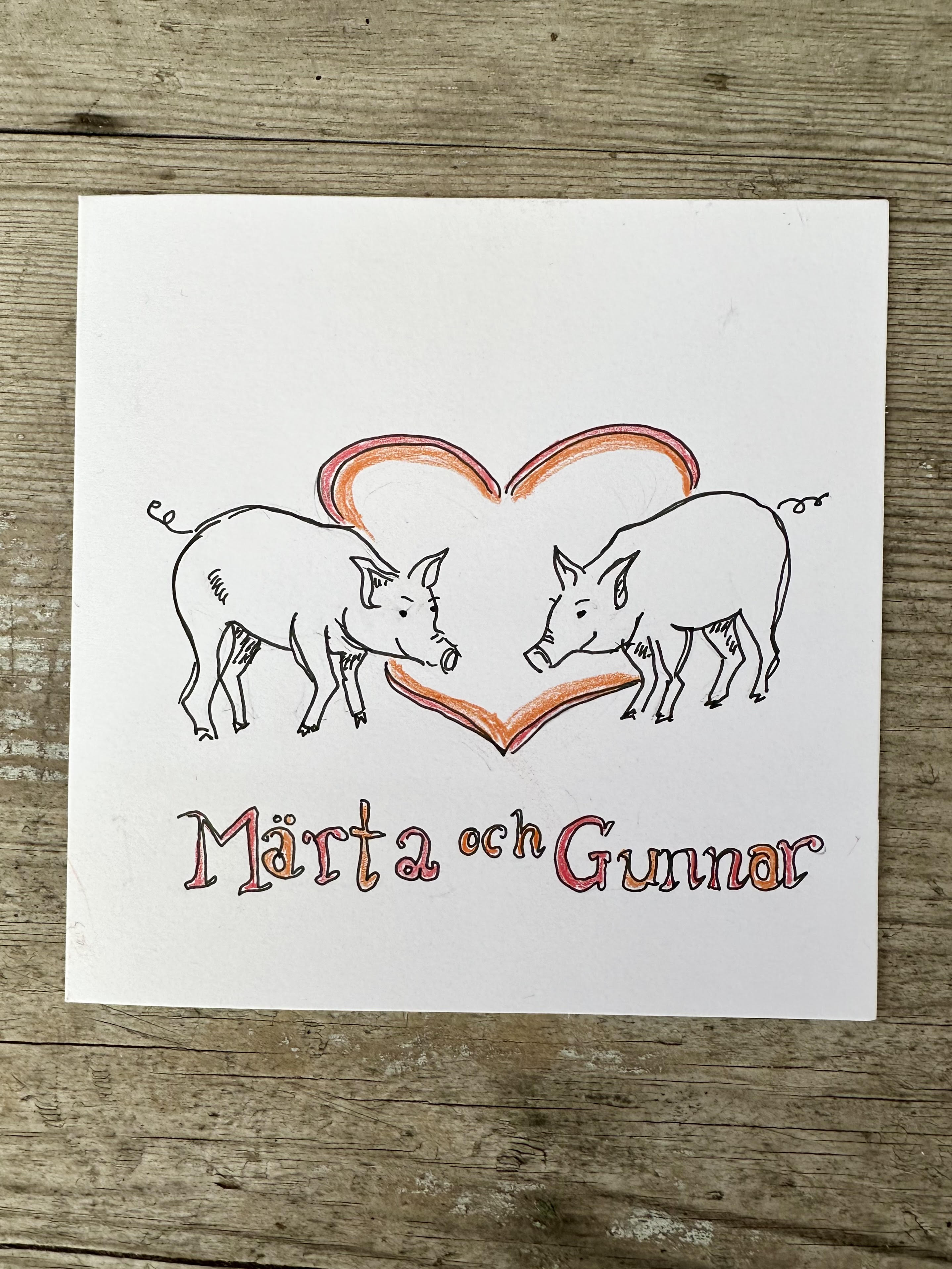 Pig-themed wedding illustration